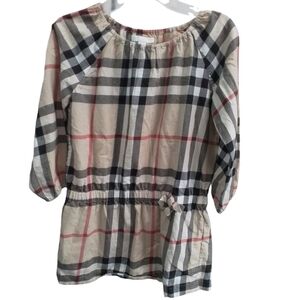 Burberry Check Printed Long Sleeve Tunic Blouse